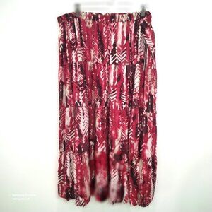 Elementz Woman Red  Burgundy & White Print Elastic Waist Maxi Boho Skirt NWT 2X